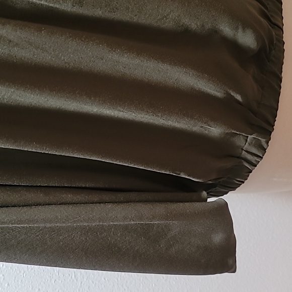 FREE PEOPLE Large Olive Green Button Down Bat Wing Bohemian Hippie Rayon Blouse - Picture 14 of 16